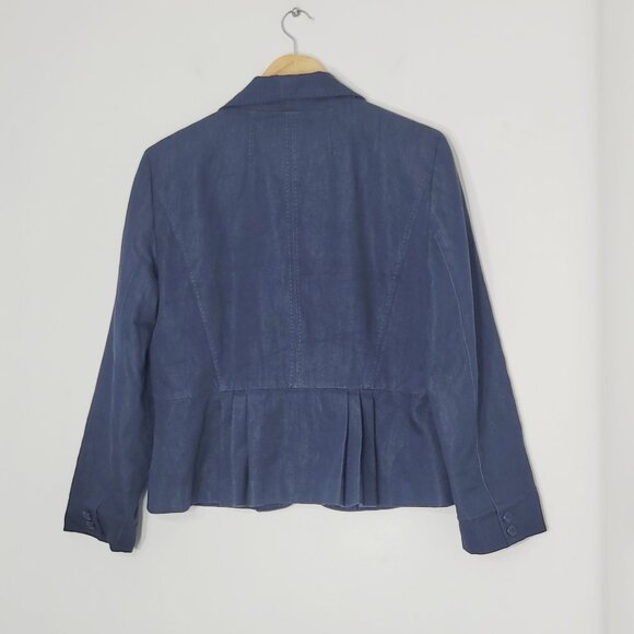 Essentials Vintage Navy Blue Cotton Blend Long Sleeve One Button Blazer Causal L - Picture 2 of 9